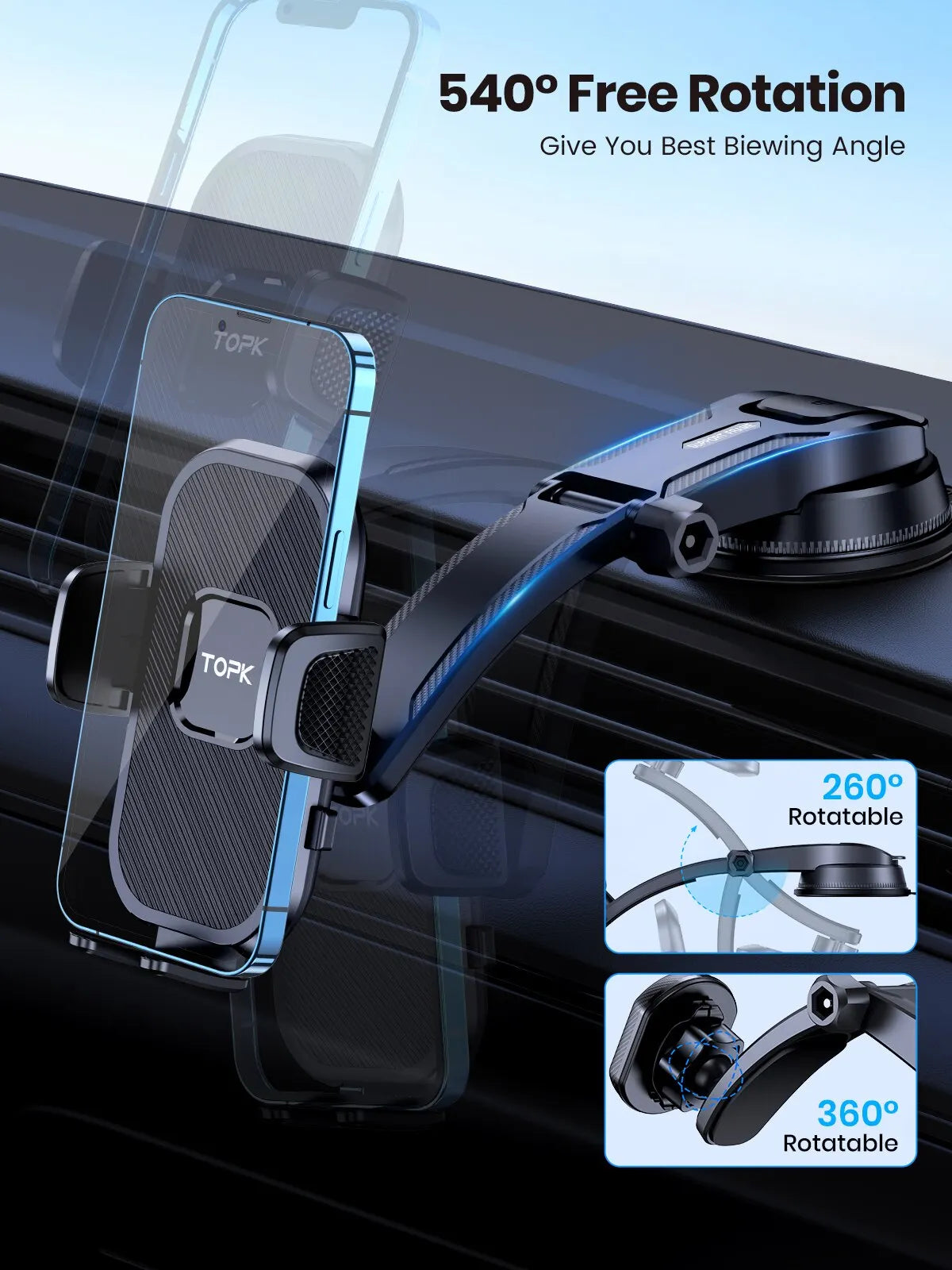 Gravity Car Phone Holder – Dashboard, Windshield & Air Vent